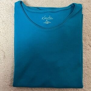 Kim Rogers Vibrant Turquoise Blue Petite Large Short Sleeve Top